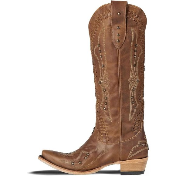 Women's Brown Vintage Embroidered Western Pointed Toe Chunky Heel Zipper Boot - Picture 4 of 7